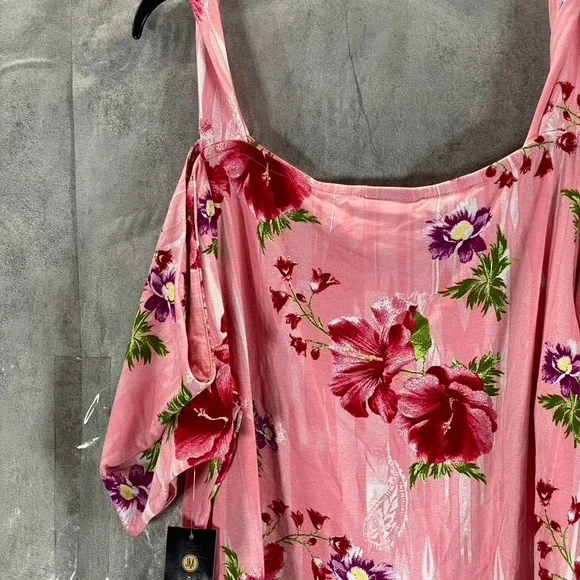 JM Collection Women's Cherry Floral Combo Square-Neck Drapey Cold-Shoulder Top - Picture 4 of 11